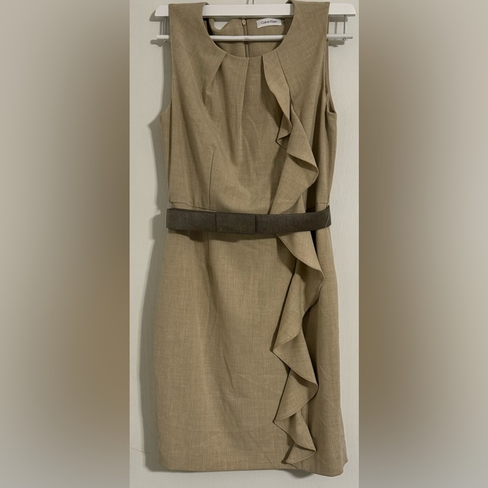 Calvin Klein Tan Ruffle Sheath Dress - Picture 2 of 6
